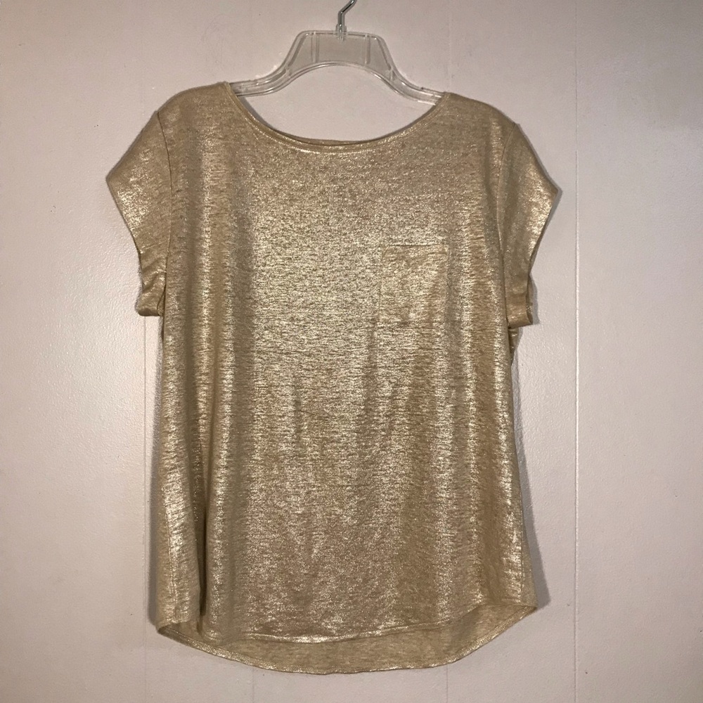 Loft Metallic Reflective Short Sleeve Gold Blouse